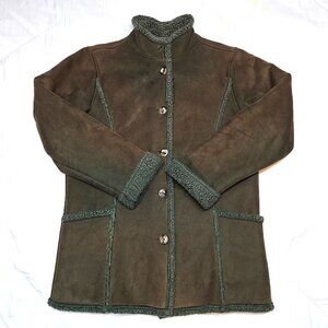 LL BEAN Womens Green Suede Sherpa Jacket Size S Small